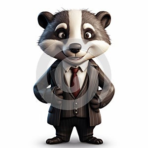 Friendly Anthropomorphic Badger In Business Suit - Realistic Cartoon Character Design