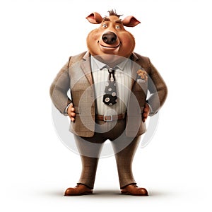 Friendly Anthropomorphic Boar In Business Suit - Hyperrealistic Cartoon