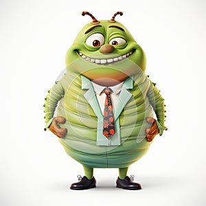 Friendly Anthropomorphic Caterpillar In A Suit - 3d Character Design