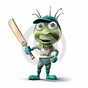 Friendly Anthropomorphic Cricket In Green Turquoise Suit