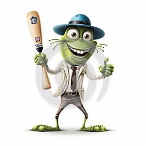 Friendly Anthropomorphic Cricket In Suit: Realistic Frogcore Cartoon Character