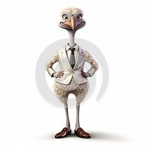 Friendly Anthropomorphic Ostrich In Suit: Detailed Character Expression