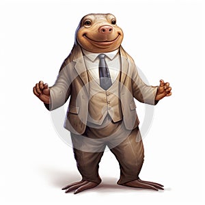 Friendly Anthropomorphic Platypus In A Suit - Hiperrealistic Cartoon