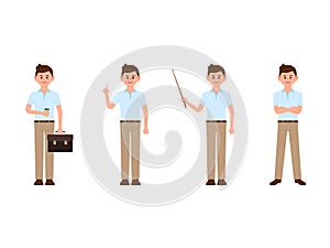 Friendly boy cartoon character. Vector illustration of casual look man in different poses.