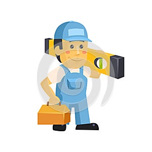 Friendly builder worker man with tools