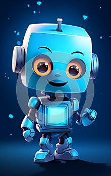 Friendly cartoon Blue Robot with Headphones Illustration