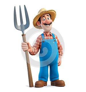 Friendly cartoon farmer with pitchfork photo