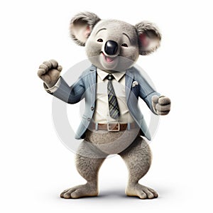 Friendly Cartoon Koala In Suit: Hiperrealistic 8k Illustration