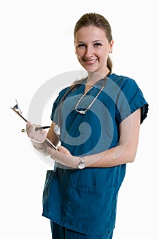 Friendly caucasian blonde healthcare worker