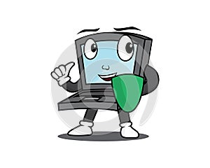 Friendly Computer Character Holding Shield