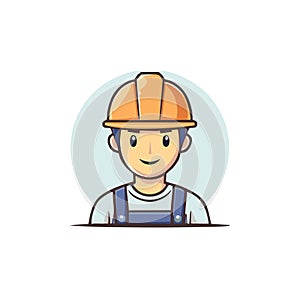Friendly construction worker in hard hat and overalls smiling cartoon illustration
