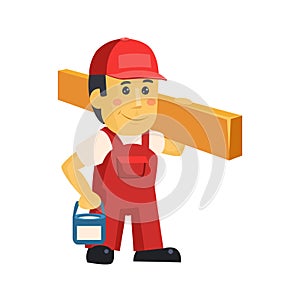 Friendly construction worker man with tools, vector