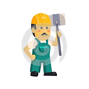 Friendly construction worker man with tools, vector