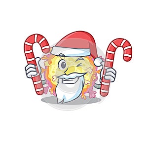 Friendly coronaviridae virus in Santa Cartoon character having candies