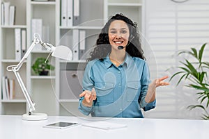 Friendly customer service representative engaging in a video call