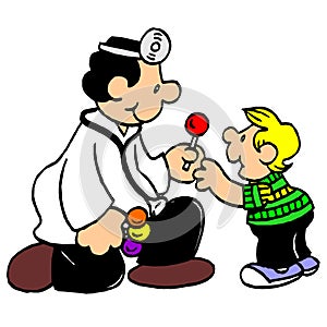 Friendly doctor examine boy cartoon