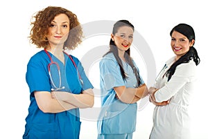 Friendly doctor woman and her team