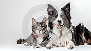 Friendly Dog and Cat Posing Together for a Charming Portrait. Perfect for Pet Lovers and Animal-Themed Projects. High