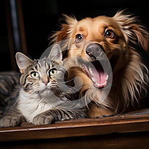 friendly Dog and cat together