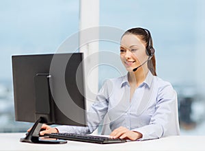 Friendly female helpline operator photo