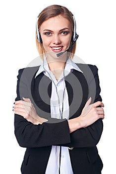 Friendly female helpline operator