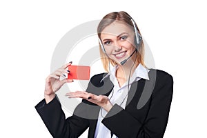 Friendly female helpline operator