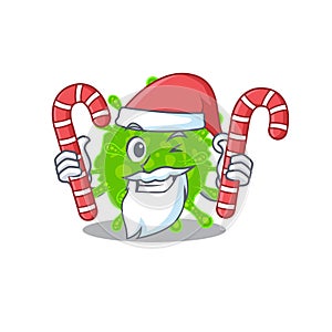 Friendly flaviviridae in Santa Cartoon character having candies