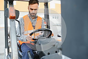 friendly forklift driver at work
