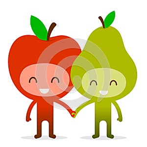 Friendly Fruit Couple Apple and Pear