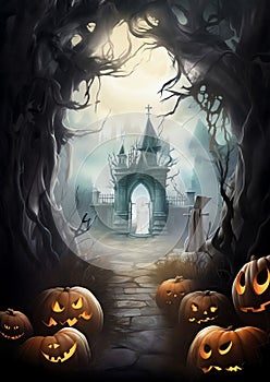 A friendly ghost helping lost trick or treaters find their way home halloween frame border