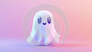 Friendly Ghost on Pink Gradient Background - 3D Rendered Illustration