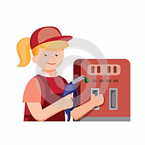 Friendly girl worker of gas station in flat illustration vector isolated in whtie background photo