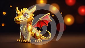 Friendly golden dragon with wings. Cheerful cartoon yellow dragon with a whimsical design. Concept of fantasy creatures