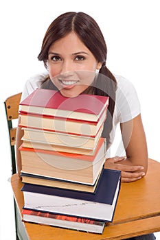 Friendly Hispanic College student with books