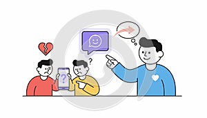 A friendly illustration of a dating apps customer support offering guidance showing a representative engaging helpfully