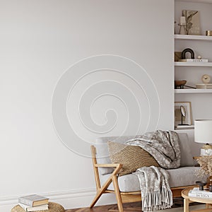 Friendly interior style. living room. Wall mockup. Wall art. 3d rendering, 3d illustration