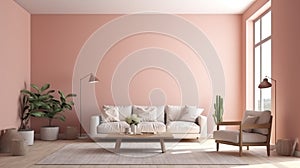 Friendly interior style. living room. Wall mockup. Wall art. 3d rendering, 3d illustration. Generative AI