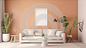 Friendly interior style. living room. Wall mockup. Wall art. 3d rendering, 3d illustration. Generative AI