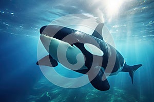 Friendly Killer Whale in Underwater Viewing Tank
