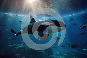 Friendly Killer Whale in Underwater Viewing Tank