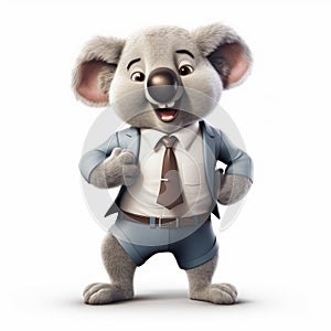 Friendly Koala Cartoon Character In Business Suit - Vray Tracing Style