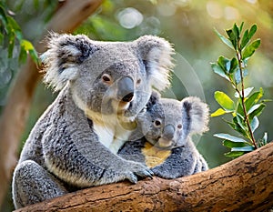 Friendly koala mom and her adorable baby