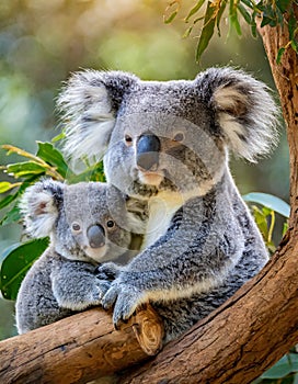 Friendly koala mom and her adorable baby