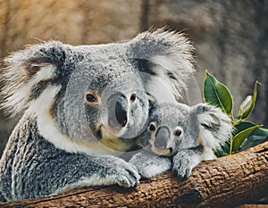 Friendly koala mom and her adorable baby