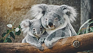 Friendly koala mom and her adorable baby