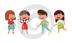 Friendly Little Kids Laughing Out Loud and Running Vector Set