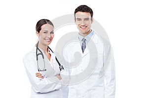 Friendly male and female doctors