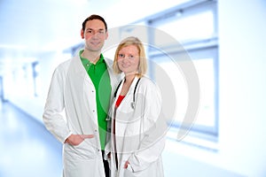 Friendly medical team in lab coat