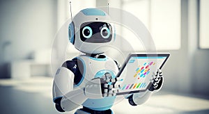 Smart robot analyzes data visualization on a tablet