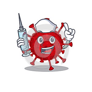 Friendly nurse of betacoronavirus mascot design holding syringe